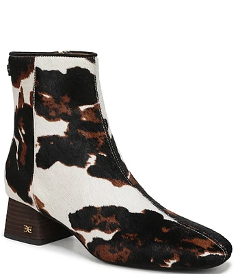 Sam Edelman Paige Cow Print Calf Hair Square Toe Dress Booties