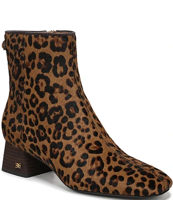 Sam Edelman Paige Leopard Print Calf Hair Leather Square Toe Dress Booties
