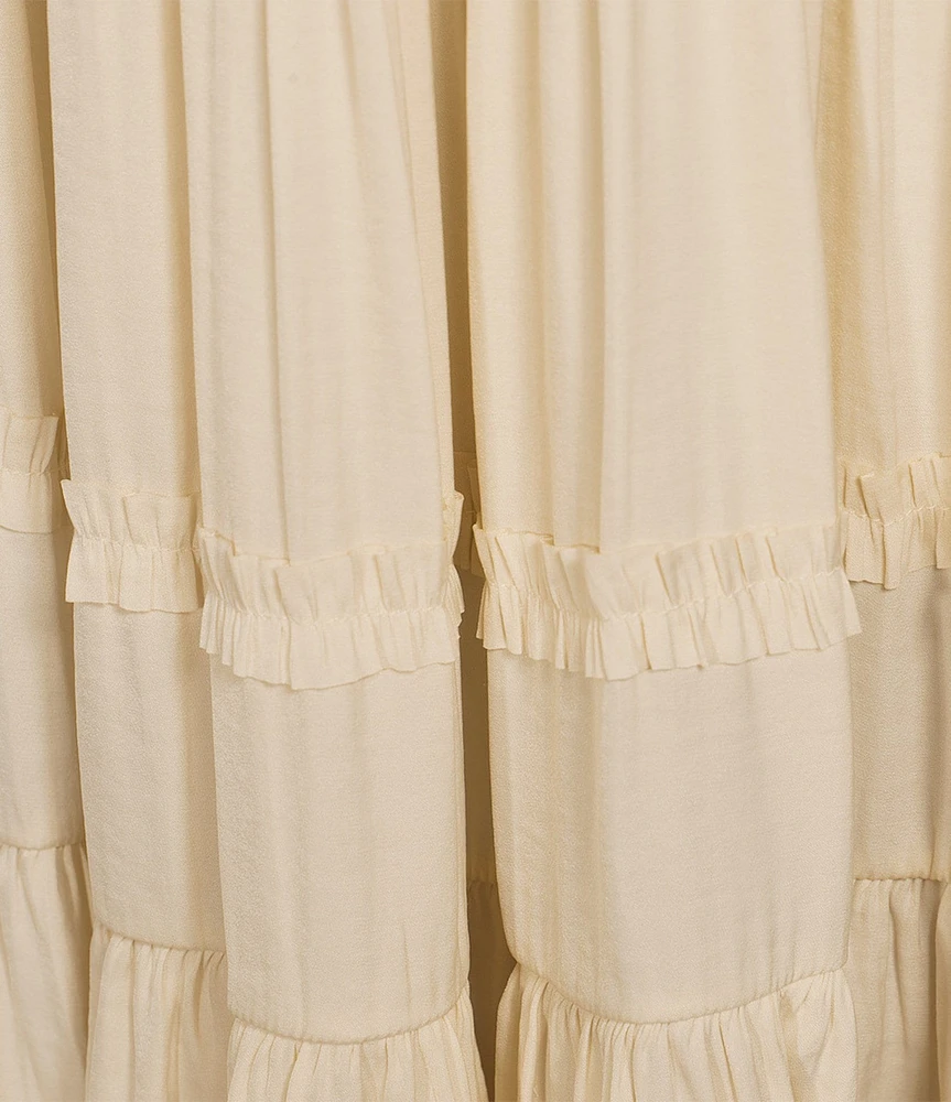 Sam Edelman Split Tie Crew Neck Short Ruffle Sleeve Tiered Midi Dress