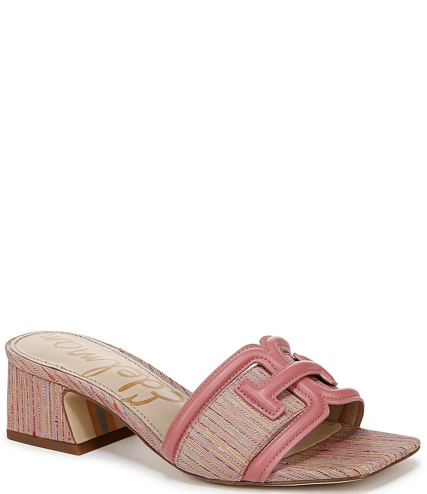 Sam Edelman Waylon Stripe Fabric and Leather Double E Logo Slide Sandals