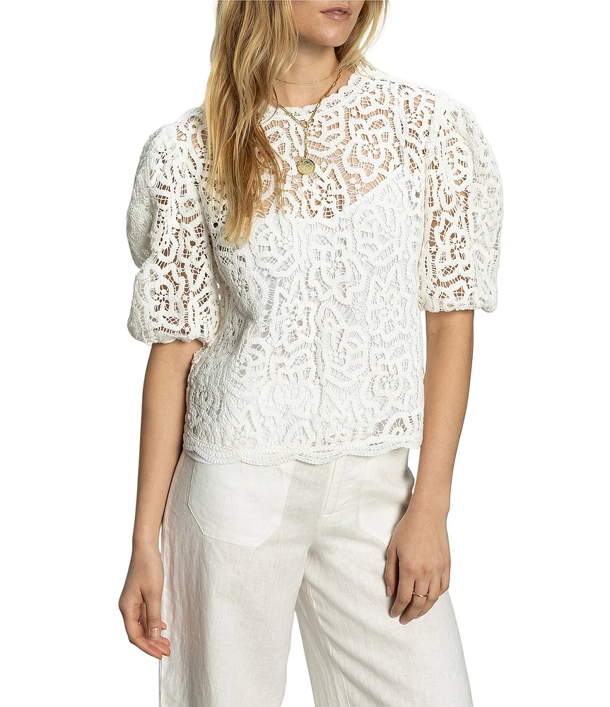 Sanctuary Cherished Lace Crew Neck Short Sleeve Top