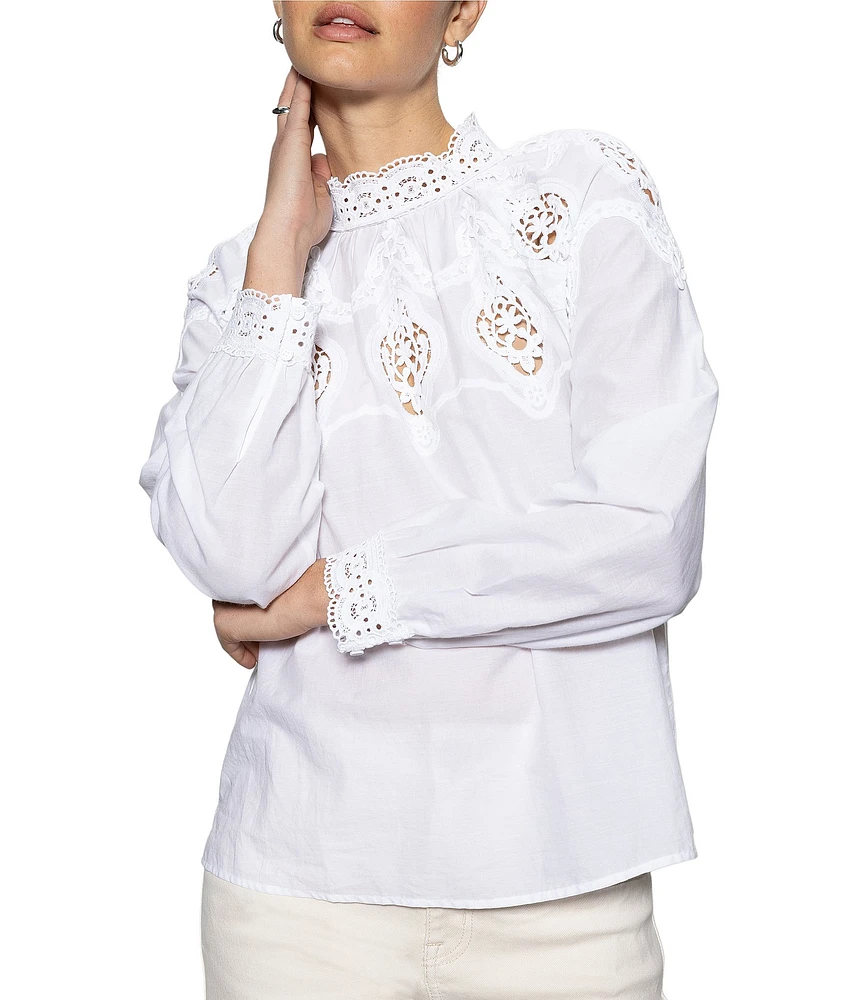 Sanctuary Mock Neck Long Sleeve Lace Popover Blouse