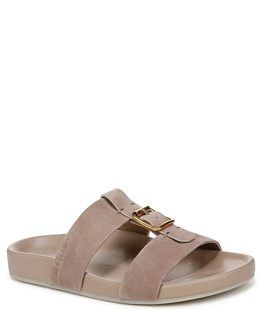 Sarto by Franco Sarto Braxton Suede Buckle Hardware T-Strap Slide Sandals
