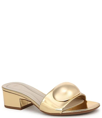 Sarto by Franco Sarto Nika Metallic Leather Dome Ornament Dress Slide Sandals