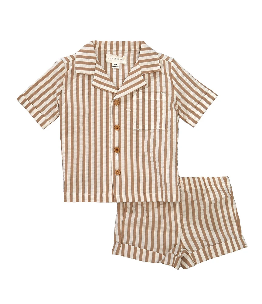 Scene & Heard Baby Boys Woven Seersucker Stripe Short Sleeve Button Front Shirt & Shorts Set