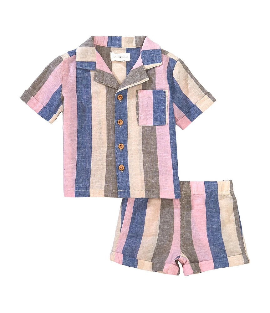 Scene & Heard Baby Boys Woven Stripe Button Front Shirt & Shorts Set