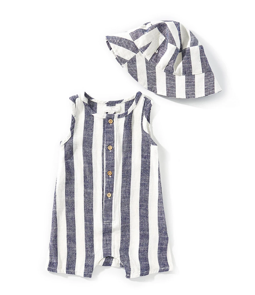 Scene&Heard Baby Boys Sleeveless Stripe Printed Shortall and Hat Set
