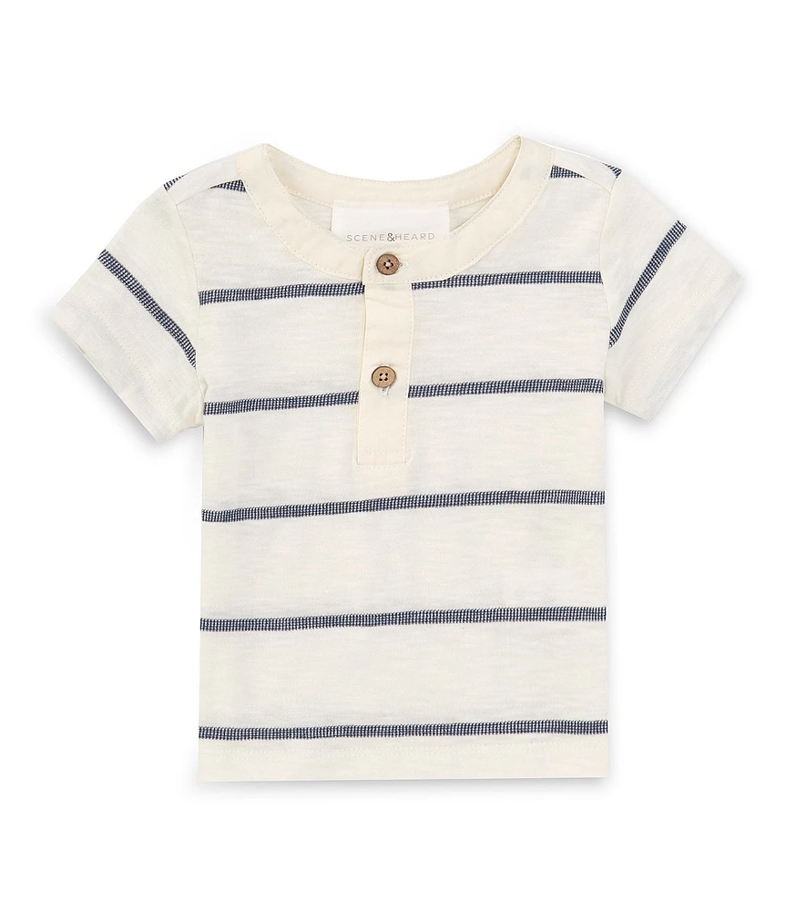 Scene&Heard Baby Boys Round Neck Short Sleeve Striped Henley T-Shirt