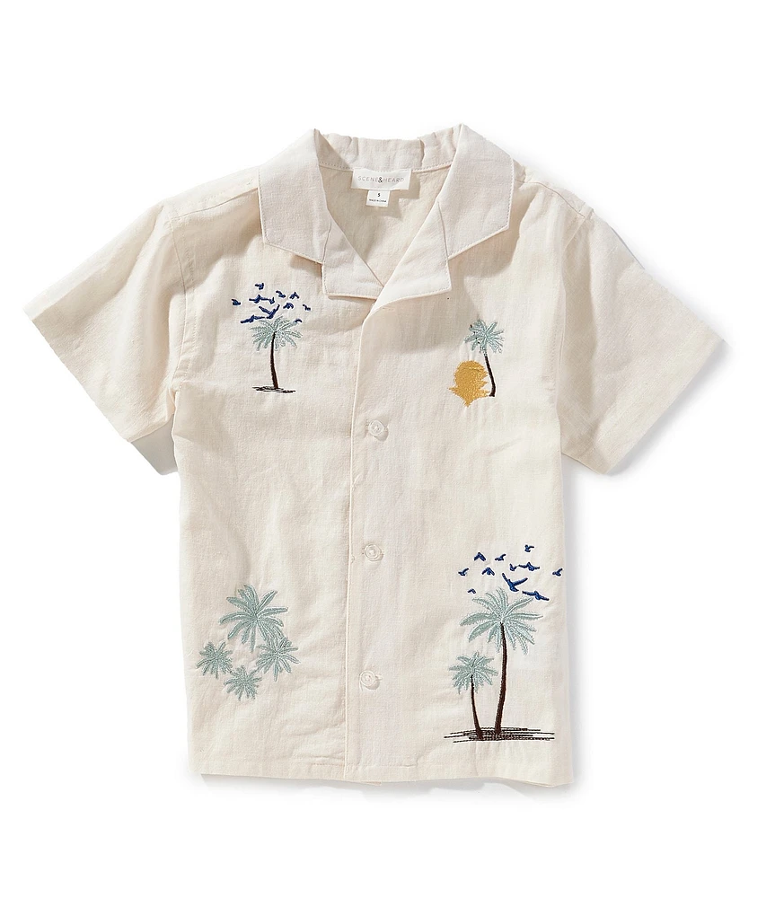 Scene&Heard Little Boys Embroidered Woven Linen Notch Collar Button Front Top