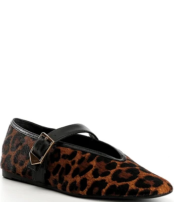 Schutz Courtney Leopard Print Leather Mary Jane Ballet Flats