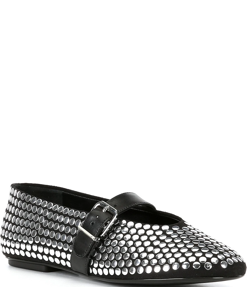 Schutz Eiza Studded Suede Mary Jane Ballet Flats