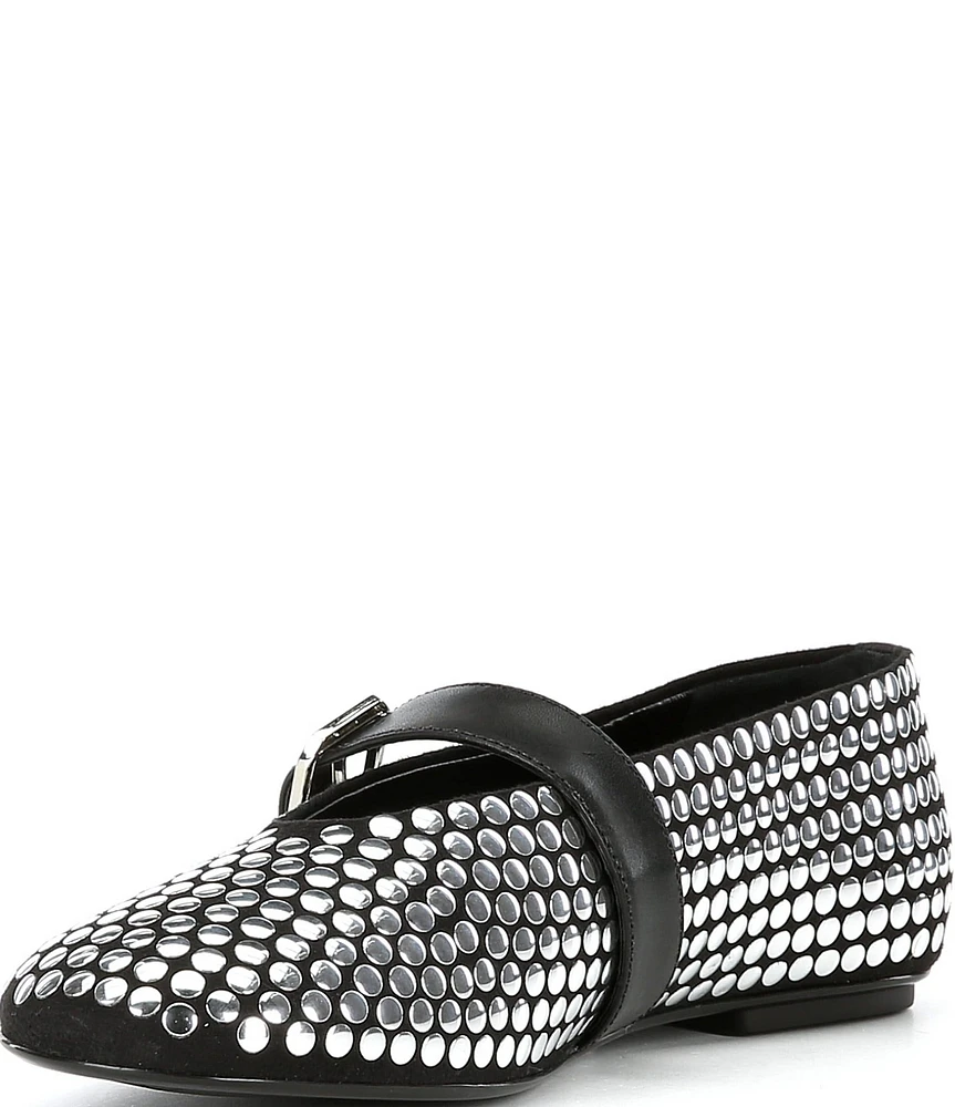 Schutz Eiza Studded Suede Mary Jane Ballet Flats