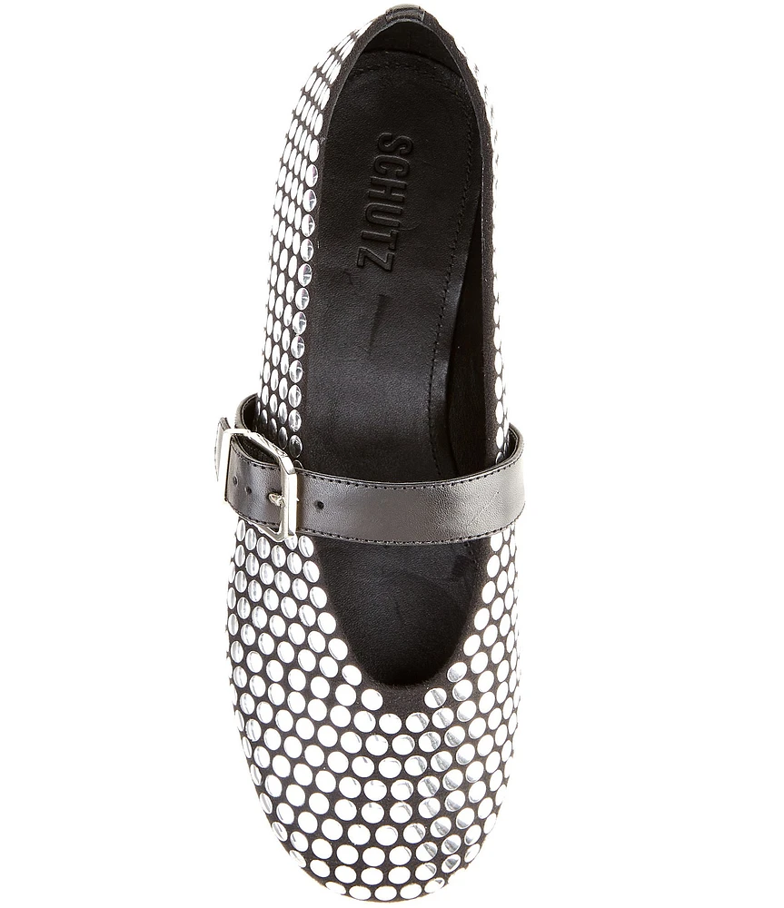 Schutz Eiza Studded Suede Mary Jane Ballet Flats