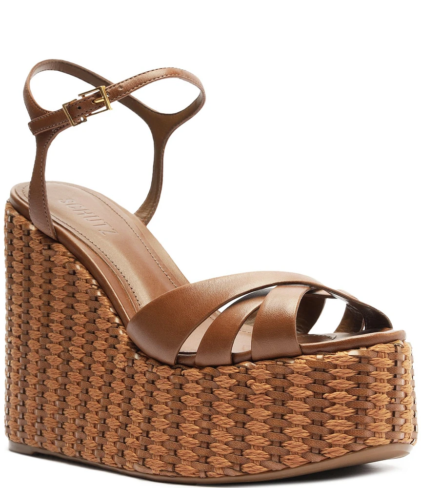 Schutz Keefa Leather Wedge Platform Sandals