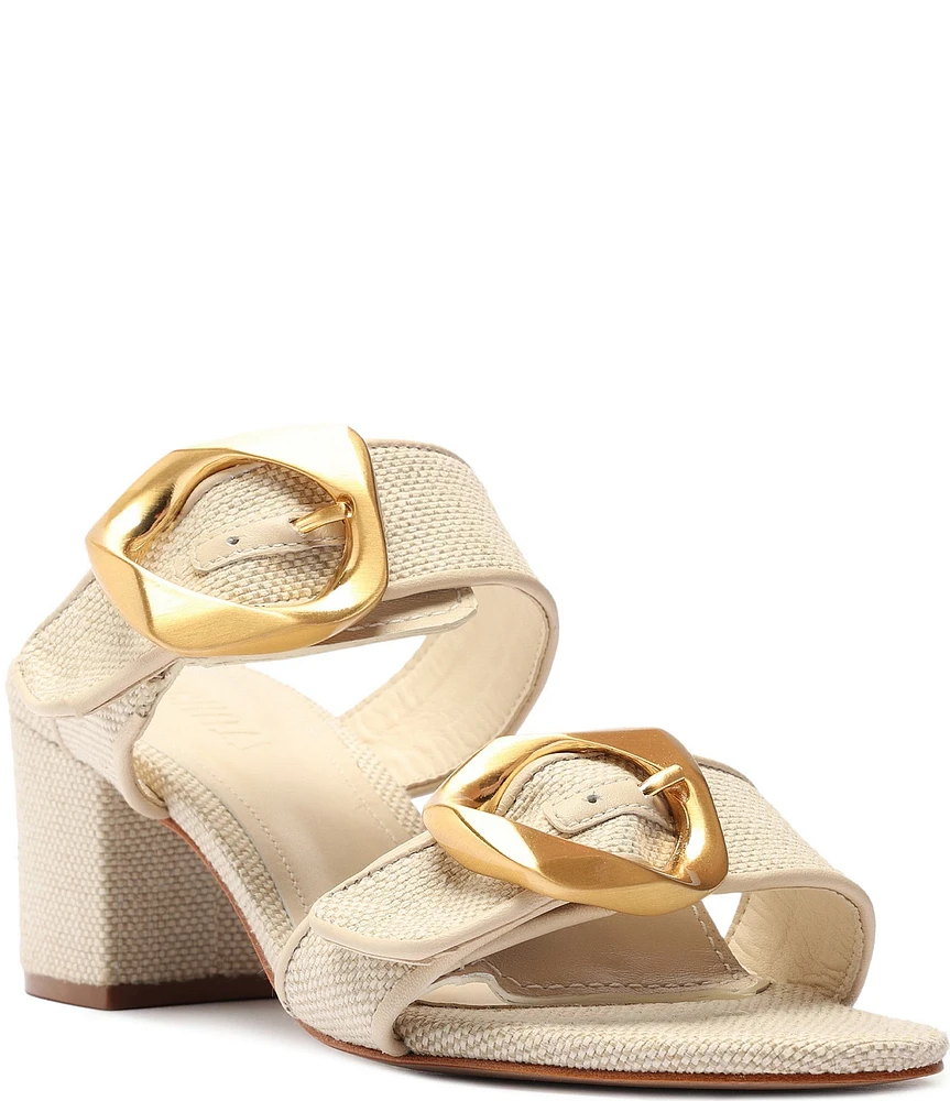 Schutz Olga Fabric Block Heel Buckled Slides