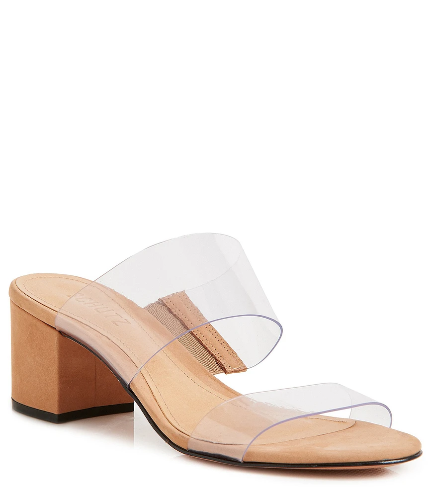 Schutz Victorie Clear Block Heel Dress Slide Sandals