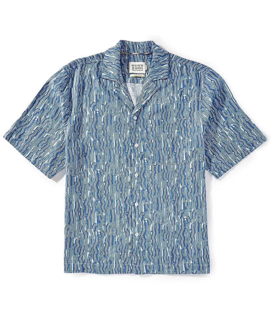 Scotch & Soda Allover Zagging Stripe Print Short Sleeve Woven Camp Shirt