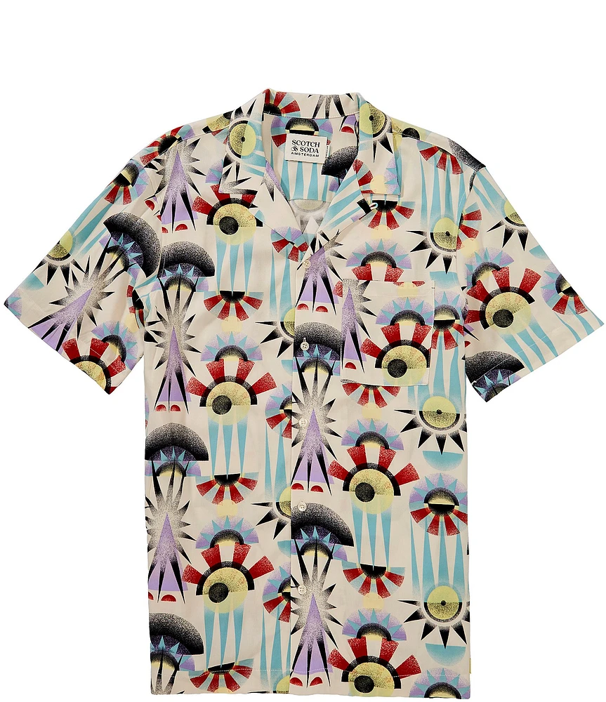 Scotch & Soda Allover Print Short Sleeve Woven Camp Shirt