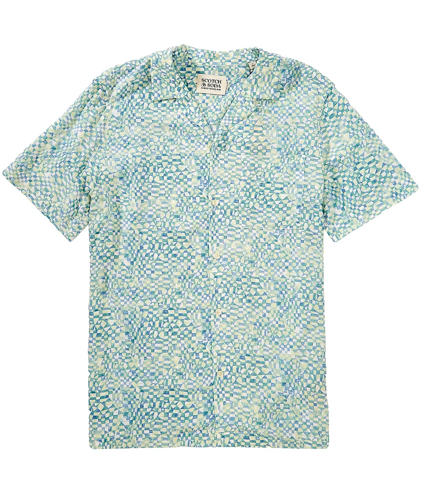 Scotch & Soda Allover Geometric Print Short Sleeve Woven Shirt