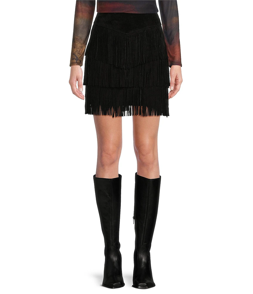 Scully Western Tiered Suede Fringe Mini Skirt