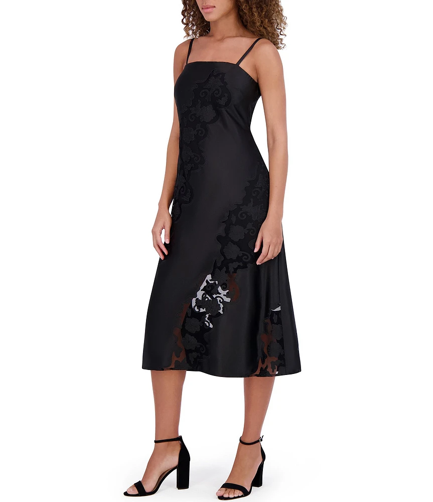 SIENA Embroidered Matte Satin Sleeveless A-Line Midi Dress