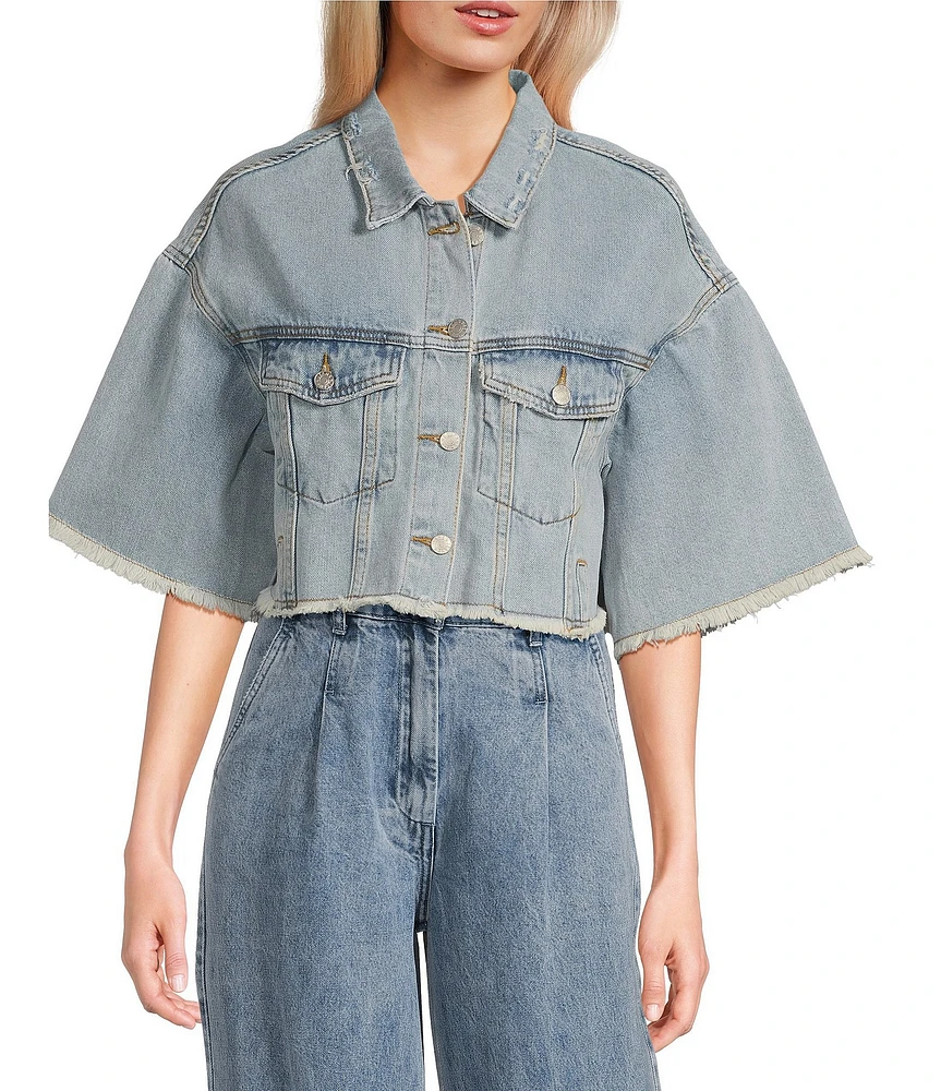 Signature 8 Denim Button Front Cropped Top