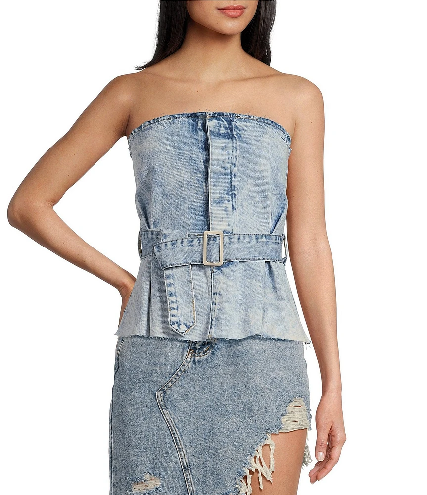 Signature 8 Strapless Belted Denim Top