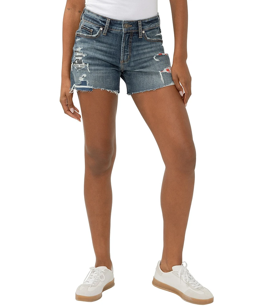 Silver Jeans Co. Suki Mid Rise Distressed Americana Curvy Fit Shorts