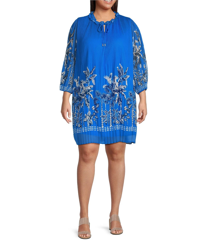 Skies Are Blue Plus Size Border Chiffon Mini Dress
