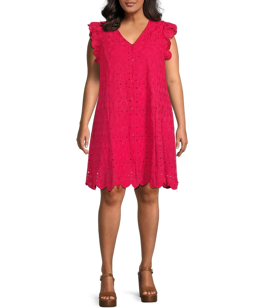 Skies Are Blue Plus Size V-Neck Crochet Mini Dress