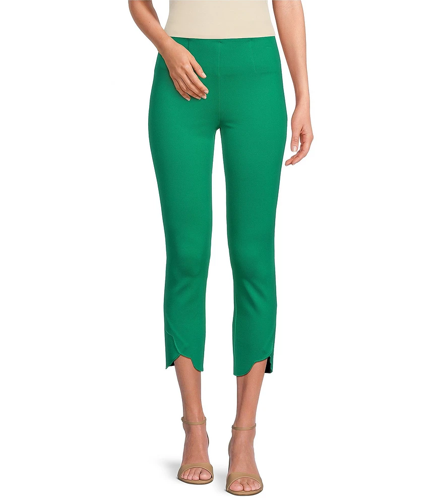 Slim Factor by Investments Ponte Knit No Waist Scallop Hem Capri Pull-On Pants