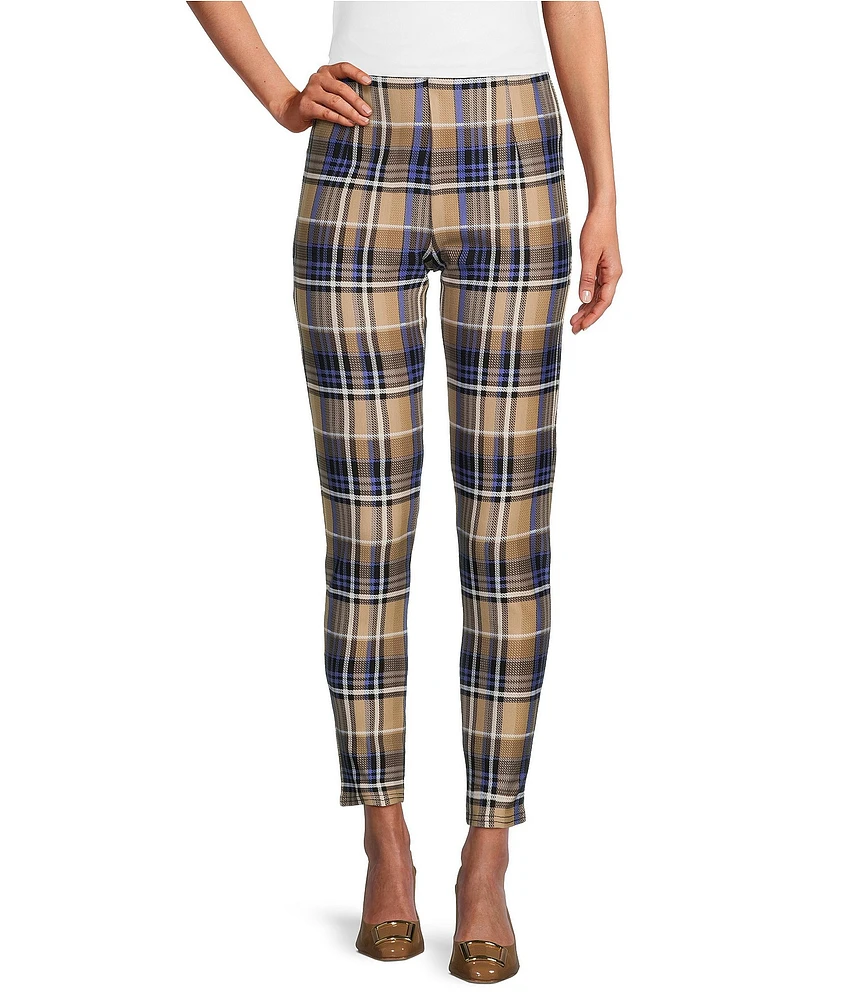 Slim Factor by Investments Ponte Knit Tannin Plaid No Waist Skinny Leg Leggings