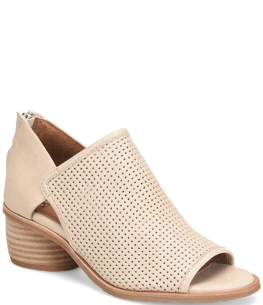 Sofft Carleigh Perforated Leather Stack Heel Peep Toe Booties
