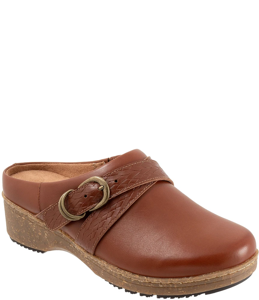 SoftWalk Asmara Leather Embossed Buckle Hardware Strap Clogs
