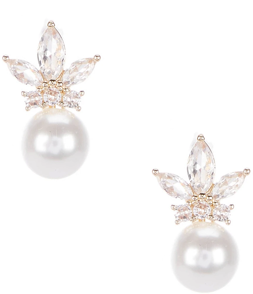 Southern Living x Borrowed & Blue CZ Stone Cluster Round Pearl Drop Earrings