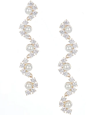 Southern Living x Borrowed & Blue Curved Cubic Zirconia Stones and Pearls Linear Earrings