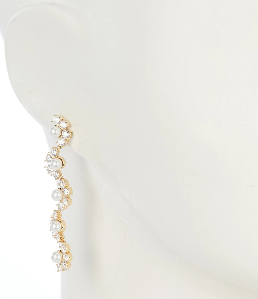 Southern Living x Borrowed & Blue Curved Cubic Zirconia Stones and Pearls Linear Earrings