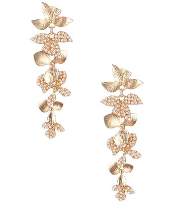 Southern Living x Borrowed & Blue Gold and Pearl Flower Linear Earrings