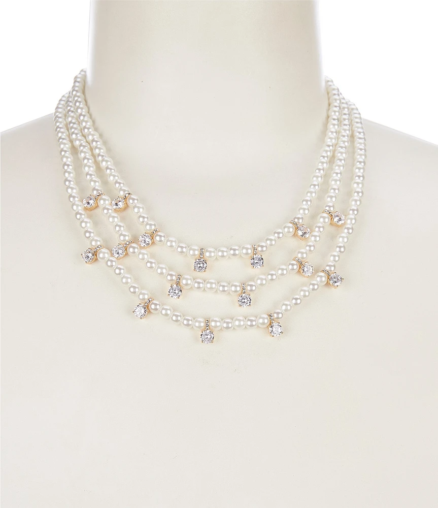 Southern Living x Borrowed & Blue Pearl Beaded Crystal CZ Multi Drop Short Multi Strand Necklace