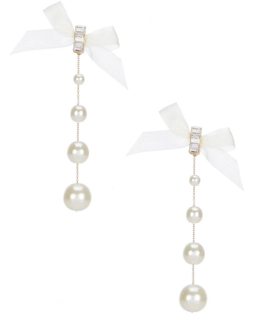 Southern Living x Borrowed & Blue Satin Bow Pearl Statement Linear Earrings