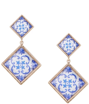Southern Living Chinoiserie Diamond Double Drop Statement Earrings