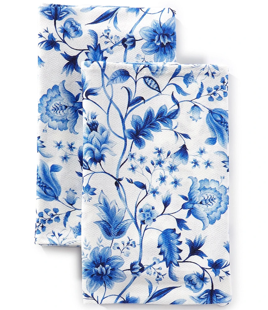 Southern Living Elsa Blue Floral Kitchen Towels, Set of 2
