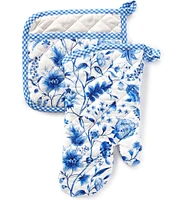 Southern Living Elsa Blue Floral Oven Mitt & Pot Holder Set