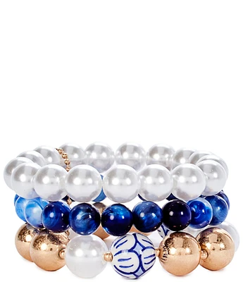 Southern Living Mixed Media Chinoiserie Beaded Stretch Bracelet Set