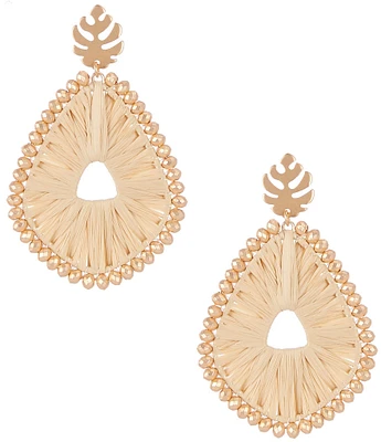 Southern Living Monstera Leaf Cream Raffia Wrapped Orbital Drop Earrings