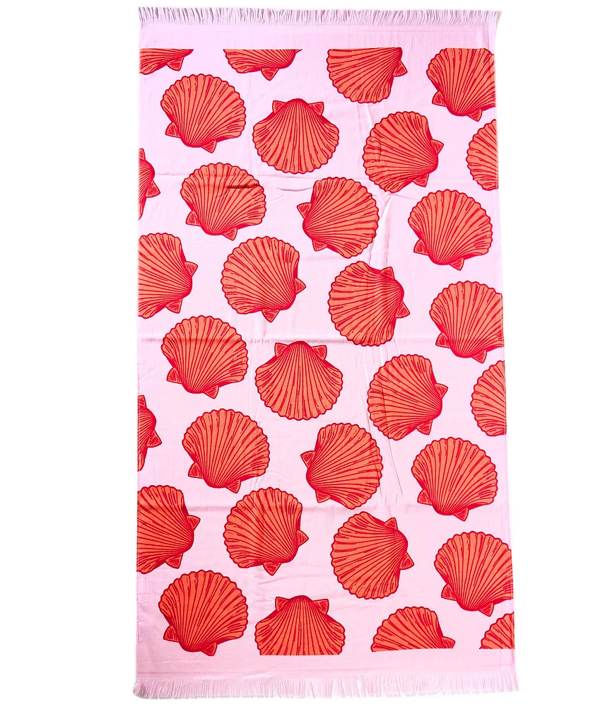 Southern Living Summer Shop Collection Seashell Print Fringed Beach Towel