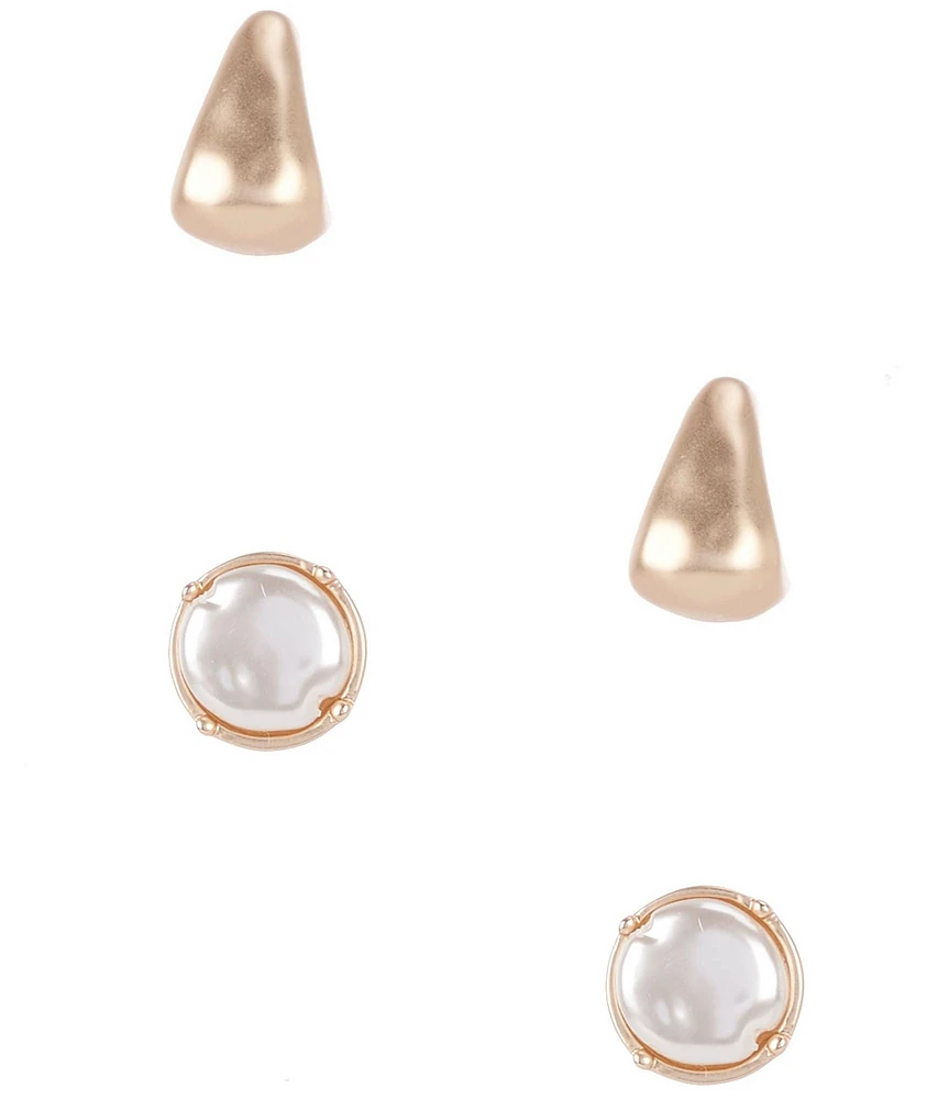 Southern Living Pearl Coin Stud & Hammered Metal J Hoop & Stud Earrings