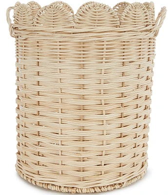 Southern Living Scalloped Rim Rattan Decorative Storage Basket with Handle