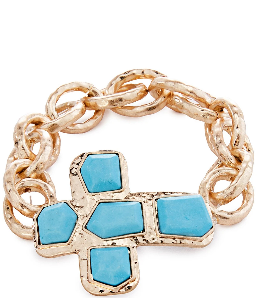 Southern Living Semi Precious Stone Cross Link Chain Stretch Bracelet