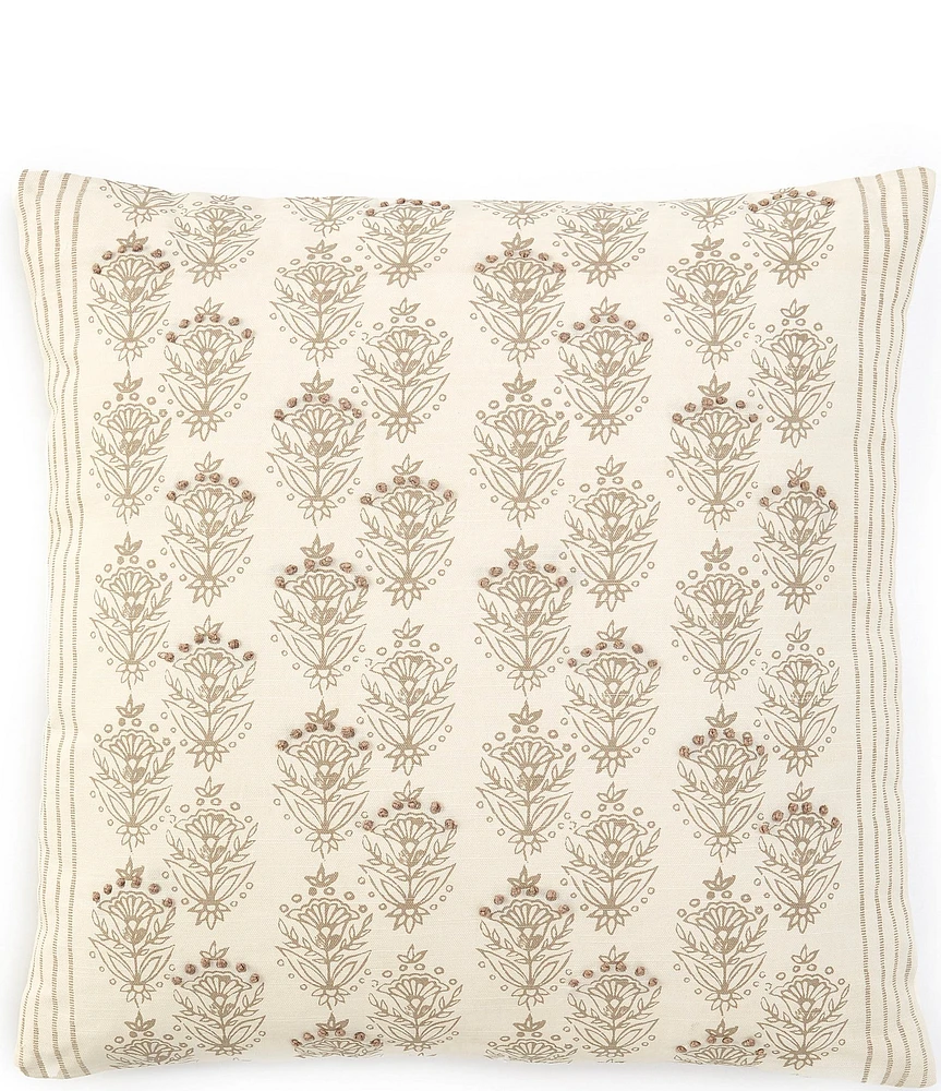 Southern Living Simplicity Collection Block Print Floral & Stripe Square Pillow